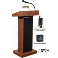 

Oklahoma Sound Orator 800X Floor Sound Lectern with LWM-6 Wireless Tie Clip/Lavalier Microphone and Rechargeable Battery, Medium Oak