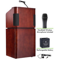 

Oklahoma Sound Veneer 950/901 Tabletop & Base Combo Sound Lectern with Rechargeable Battery and Wireless Handheld Mic, Mahogany/Walnut