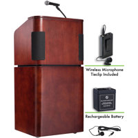 

Oklahoma Sound Veneer 950/901 Tabletop & Base Combo Sound Lectern with Rechargeable Battery and Wireless Tie Clip/Lavalier Mic, Mahogany/Walnut