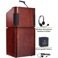 

Oklahoma Sound Veneer 950/901 Tabletop & Base Combo Sound Lectern with Rechargeable Battery and Wireless Headset Mic, Mahogany/Walnut