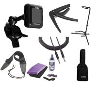 

On-Stage Electric Guitar Accessory Kit Includes/ Guitar Gig Bag/ Guitar Bag/ Universal Guitar Care Kit/ Guitar Capo/ Nylon Guitar Strap/ Rechargeable Clip-On Tuner/ Audio-Tech Cable, 1/4" - 1/4" Phone Plug, 10'