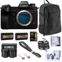 

Panasonic Lumix DC-S1H Mirrorless Digital Camera Body Bundle with 128GB UHS-II V90 SD Card, Backpack, 2x Extra Battery, Dual Charger, Wrist Strap, Screen Protector, Card Case, Cleaning Kit