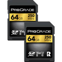 

Prograde Digital 64GB SDXC UHS-II U3 Class 10 V60 Memory Card, 250MB/s Read, 130MB/s Write, 2-Pack