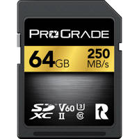 

Prograde Digital 64GB SDXC UHS-II U3 Class 10 V60 Memory Card, 250MB/s Read, 130MB/s Write