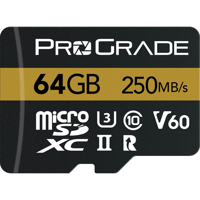 

Prograde Digital 64GB MicroSDXC UHS-II U3 Class 10 V60 Memory Card with SD Adapter, 250MB/s Read, 130MB/s Write