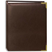 

Pioneer Photo Album Mini Max Oxford Bound Photo Album, Solid Color Sewn Leatherette Brown Covers with Brass Accent Corners, Holds 100 4x6" Photos, 1 Per Page