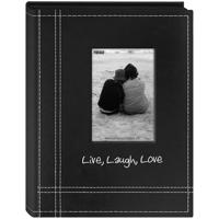 

Pioneer Photo Album Sewn Leatherette Live, Laugh, Love Brag Album, Holds 36 4x6" Photos, 1 Per Page, Color: Black.