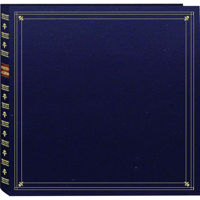 

Pioneer Photo Album Full Size Post Bound, Clear Pocket With Memo Photo Album with Solid Color Covers & Gold Trim, Holds 300 4x6" Photos, 6 Per Page. Color: Navy Blue.