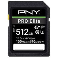 

PNY Technologies PRO Elite 512GB Class 10 U3 V30 SDXC Flash Memory Card, 100MB/s Read, 90MB/s Write