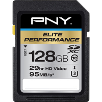 

PNY Technologies 128GB Elite Performance SDXC Class 10/UHS I U3 Memory Card, Up to 95MB/s Read Speed