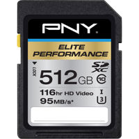 

PNY Technologies Elite Performance 512GB SDXC UHS-1 U3 Class 10 Memory Card, 95MB/s Read