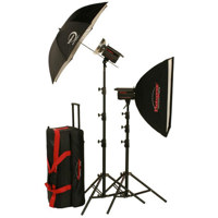 

Photogenic PL2215KPW 500WS Powerlight Digital Monolight Travel Kit with PocketWizard, 24x32" Rectangular Soft Box, 45" White Flat-Panel Umbrella