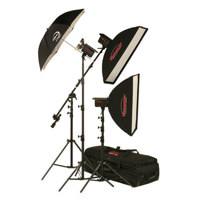 

Photogenic PL2815K 1500 W/S Solair 3 Light Kit, 3 x 500W/s Monolights, 24x32" Soft Box, 45" Umbrella, Stands, Sync Cord, Case