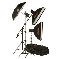 

Photogenic PL2815KPW 1500 W/S Solair 3 Light Kit with Pocketwizard, 3 x 500W/s Monolights, Built-in Receivers, 24x32" Soft Box, Eclipse 45" Umbrella