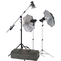 

Photogenic StudioMax III AC Traveling Studio 3-Light Boom Kit with 2 AKC 320 & 1 AKC160 Constant-Color Monolights, 1 Boom Arm, 2-Umbrellas, Stands & Case with Wheels. (AKC15K)