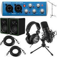 

PreSonus AudioBox 96 USB 2.0 Audio Recording System Bundle with H&A Surfur Professional Microphone, Mackie CR3-X 3" Monitors, Pair, Tripod Stand, Studio Headphones, XLR M to F Mic Cable, 25-Foot