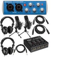 

PreSonus AudioBox 96 USB 2.0 Audio Recording System - Bundle with 2x H&A Surfur Microphon e, 2x 10' XLR M to XLR F Cable, 2x H&A Studio Headphones, Rolls HA43 Headphone Amplifier, TRS 6' 1/4" Cable
