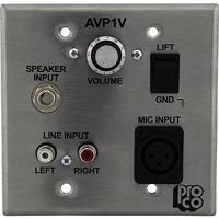 

Pro Co Sound AVP1V Audio-Visual Interface Wallplate with Input Level Control, 20Hz-20kHz Frequency Response, <200 Ohms Output Impedance, Stainless Steel