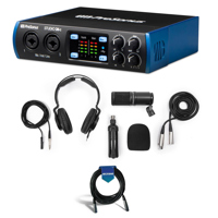 

PreSonus Studio 24c 2x2 Portable UH Definition USB Type-C Audio/MIDI Interface with XMAX-L Preamps - With Zoom ZDM-1 Podcast Microphone Pack, 20' Microphone Cable, Male XLR to Female XLR