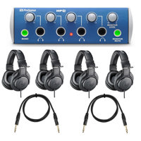 

PreSonus HP4 4 Channel Headphone Distribution Amplifier - Bundle With 4 Pack Audio-Technica ATH-M20x Pro Monitor Headphones, 2 Pack H&A 3' TRS 1/4" Male-Male Interconnect Cable, Rean Gold Connectors