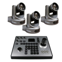 

PTZOptics 3 Pack 2MP Full HD Indoor PTZ Camera, 12x Optical Zoom, 1920x1080 at 60fps, 3G-SDI, HDMI, CVBS, 72.5 degree FOV,Gray - With PTZOptics Third generation 4D IP Joystick & Keyboard Controller