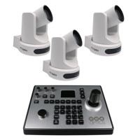

PTZOptics 3 Pack 2MP Full HD Indoor PTZ Camera, 12x Optical Zoom, 1920x1080 at 60fps, 3G-SDI, HDMI, CVBS, 72.5 degree FOV, White - With PTZOptics Third generation 4D IP Joystick & Keyboard Controller