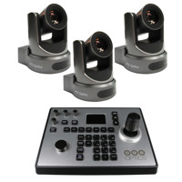 

PTZOptics 3 Pack 20x Network Device Interface Camera, 1080p at 60fps, Gray - With PTZOptics Third generation 4D IP Joystick & Keyboard Controller, PoE Support