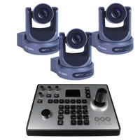 

PTZOptics 3 Pack 30x Optical Zoom Broadcast & Conference Camera, NDI HX, 3G-SDI, HDMI and IP Streaming, CVBS Gray - With PTZOptics Third generation 4D IP Joystick & Keyboard Controller, PoE Support