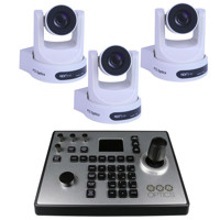 

PTZOptics 3 Pack 30x Optical Zoom Broadcast & Conference Camera, NDI HX, 3G-SDI, HDMI and IP Streaming, CVBS White - With PTZOptics Third generation 4D IP Joystick & Keyboard Controller, PoE Support