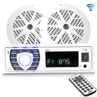 

Pyle PLMRKT36WT Bluetooth Marine Stereo Receiver & Speaker Kit, Includes Bluetooth Marine Receiver, 2x 5.25" Marine Grade Speakers, Speaker Connection Wire and Remote Control, White