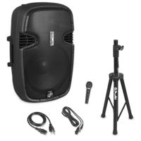 

Pyle PPHP155ST 15" 1200W Indoor/Outdoor Speaker System with Flashing LED Lights, Includes Wired Microphone and Speaker Stand