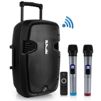 

Pyle PPHP1599WU 2-Way 15" 1600W Hi-Power Bluetooth Enabled PA Loudspeaker System, Includes 2x Wireless Handheld Microphones