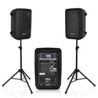 

Pyle PPHP28AMX 2-Way 8" 300W Dual Stage & Studio Bluetooth Enabled PA Speakers Kit, Includes 8-Channel Audio Mixer, 2x Tripod Speaker Stands and Wired Handheld Microphone