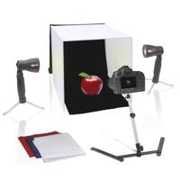 

Pyle PSTDKT8 Studio Photography Kit, Includes 24x24x24" Square Shooting Booth, 2x Plug-In Light Stands and 4x Colored Backdrops