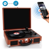 

Pyle PVTTBT6 Bluetooth Classic Vinyl Record Player Turntable with Built-in Rechargeable Battery & Speakers, Brown