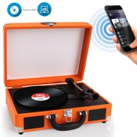

Pyle PVTTBT6 Bluetooth Classic Vinyl Record Player Turntable with Built-in Rechargeable Battery & Speakers, Orange