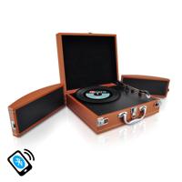 

Pyle PVTTBT8 Bluetooth Classic Vinyl Record Player Turntable with Built-in Rechargeable Battery & Fold-Out Stereo Speakers, Brown