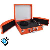 

Pyle PVTTBT8 Bluetooth Classic Vinyl Record Player Turntable with Built-in Rechargeable Battery & Fold-Out Stereo Speakers, Orange