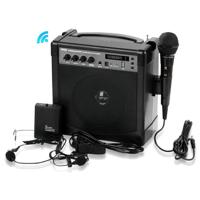 

Pyle PWMA220BM Portable Wireless Karaoke PA Speaker System with Wired Mic, Includes Belt Pack Transmitter, Headset Microphone, Lavalier Microphone