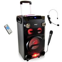 

Pyle PWMA335BT 550W 8" Portable Bluetooth Karaoke Speaker System with Flashing DJ Lights, Includes Wired Handheld Microphone, Headset Microphone, Lavalier Microphone, Belt-Pack Transmitter