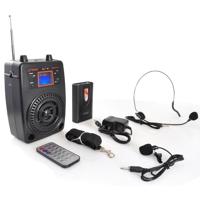 

Pyle PWMA83UFM 100W Portable PA Speaker System, Includes Headset Microphone, Lavalier Microphone, Beltpack Transmitter, Remote Control