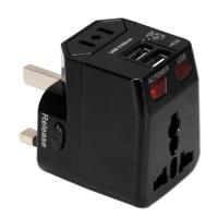 

QVS Premium World Travel Power Adapter with Surge Protection & 2.1A Dual-USB Charger, Black