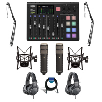 

Rode Microphones RODECaster Pro Integrated Podcast Production Console - Bundle With 2x Rode Procaster Broadcast Dynamic Cardioid Mic, 2x On-Stage MBS5000 Boom Arm, 2x A-T ATH-M20x Pro Monitor Headphones, And More