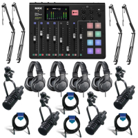 

Rode Microphones RODECaster Pro Integrated Podcast Production Console - Bundle With 4x MXL BCD-1 Live Broadcast Dynamic Mic , 4x On-Stage MBS5000 Boom Arm , 4x A-T ATH-M20x Monitor Headphones, 4x 20' Cable