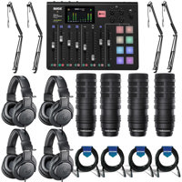 

Rode Microphones RODECaster Pro Integrated Podcast Production Console - Bundle With 4x A-T BP40 Large-Diaphragm Mic, 4x On-Stage MBS5000 Boom Arm with XLR Cable, 4x A-T ATH-M20x Pro Monitor Headphones, 20' Cable