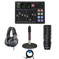 

Rode Microphones RODECaster Pro Integrated Podcast Production Console - Bundle With A-T BP40 Large-Diaphragm Mic, On-Stage DS7200B Adjustable Desktop Mic Stand, A-T ATH-M20x Pro Monitor Headphones, 20' Cable