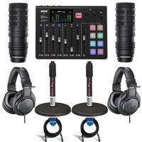 

Rode Microphones RODECaster Pro Integrated Podcast Production Console - Bundle With 2x A-T BP40 Large-Diaphragm Mic, 2x On-Stage DS7200B Desktop Mic Stand, 2x A-T ATH-M20x Pro Monitor Headphones, 2x 20' Cable
