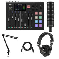 

Rode Microphones RODECaster Pro Integrated Podcast Production Console Bundle with H&A AC50 Cardioid Broadcast Microphone, Broadcast Arm, Monitor Headphones, XLR M to XLR F Mic Cable 15-Foot