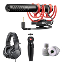 

Rode Microphones VideoMic NTG On-Camera Supercardioid Shotgun Microphone - Bundle With Manfrotto PIXI Aluminum Mini Tripod Black, Audio-Technica ATH-M20x Pro Monitor Headphones, Manfrotto Stand Adapter