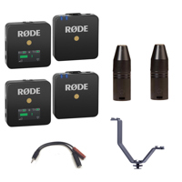 

Rode Microphones 2 Pack Wireless GO Compact Microphone System Includes Transmitter and Receiver - With 2x Rode VXLR 3.5mm Mini Jack to 3-Pin XLR Input Connector, Triple Shoe V-Bracket, 3.5mm Male-2 Female Y-Cable